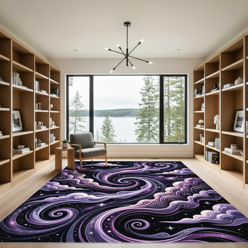 Cosmic Purple Swirl Celestial Galaxy Rug