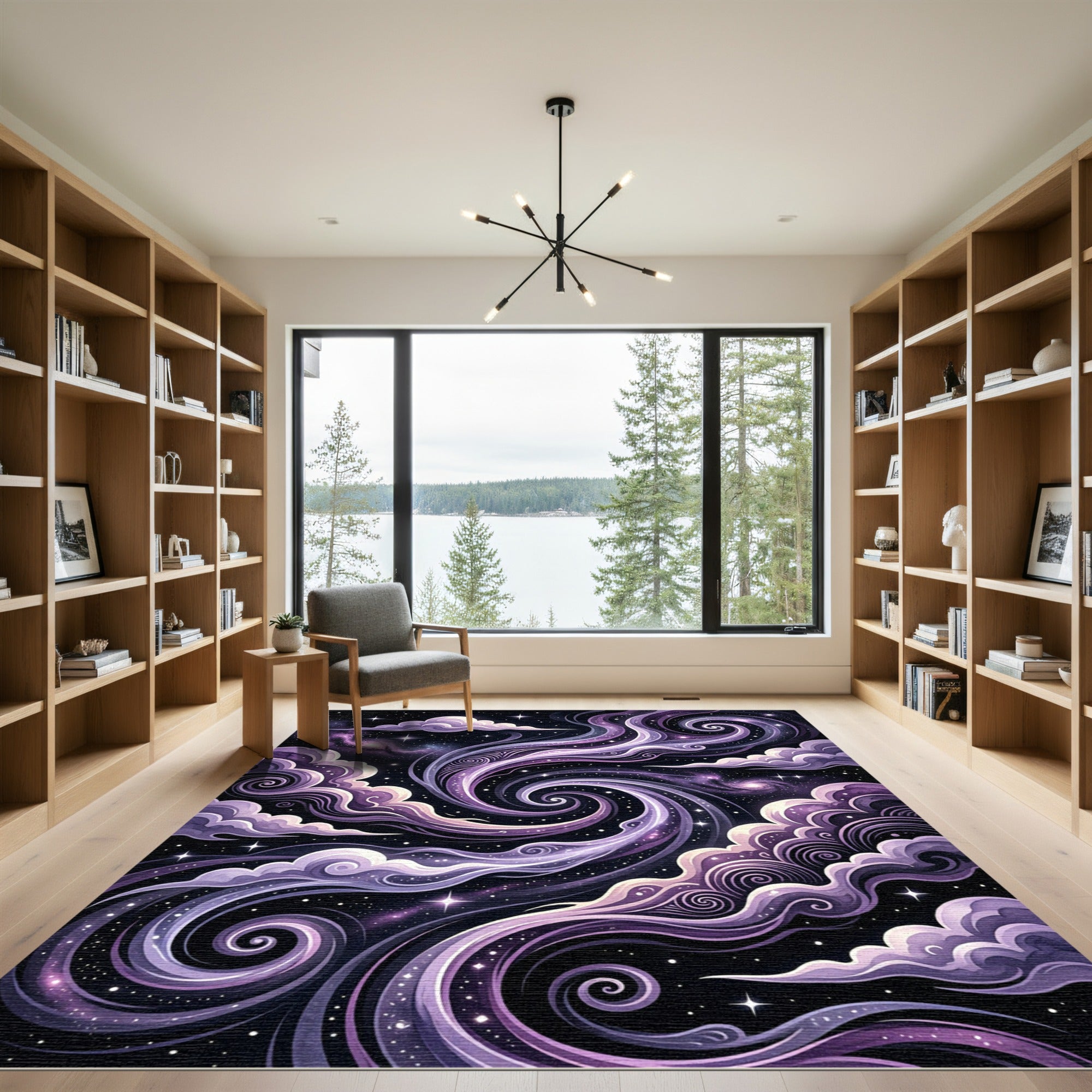Cosmic Purple Swirl Celestial Galaxy Rug