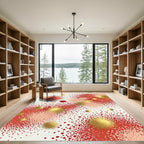 Abstract Crimson Dotted Gold Sphere Rug