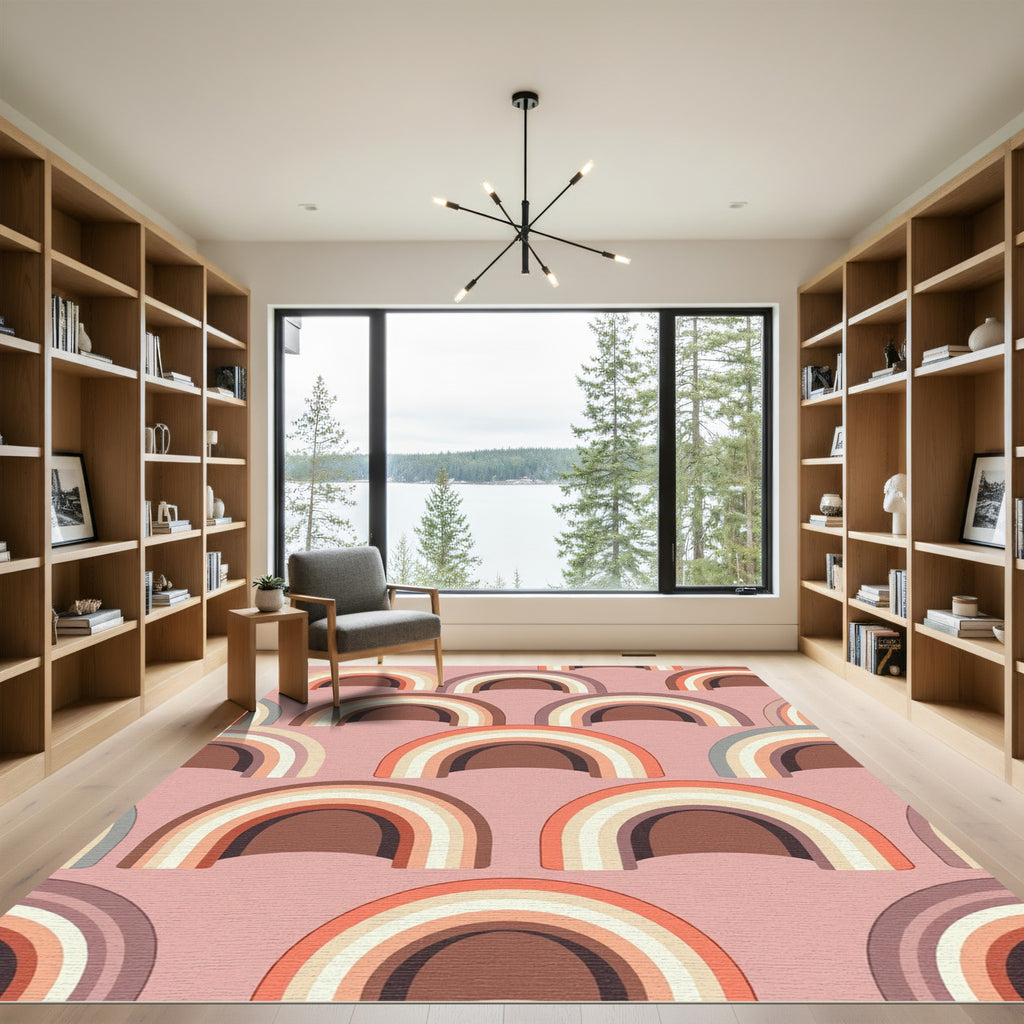 Retro Boho Rainbow Arch Pink Rug