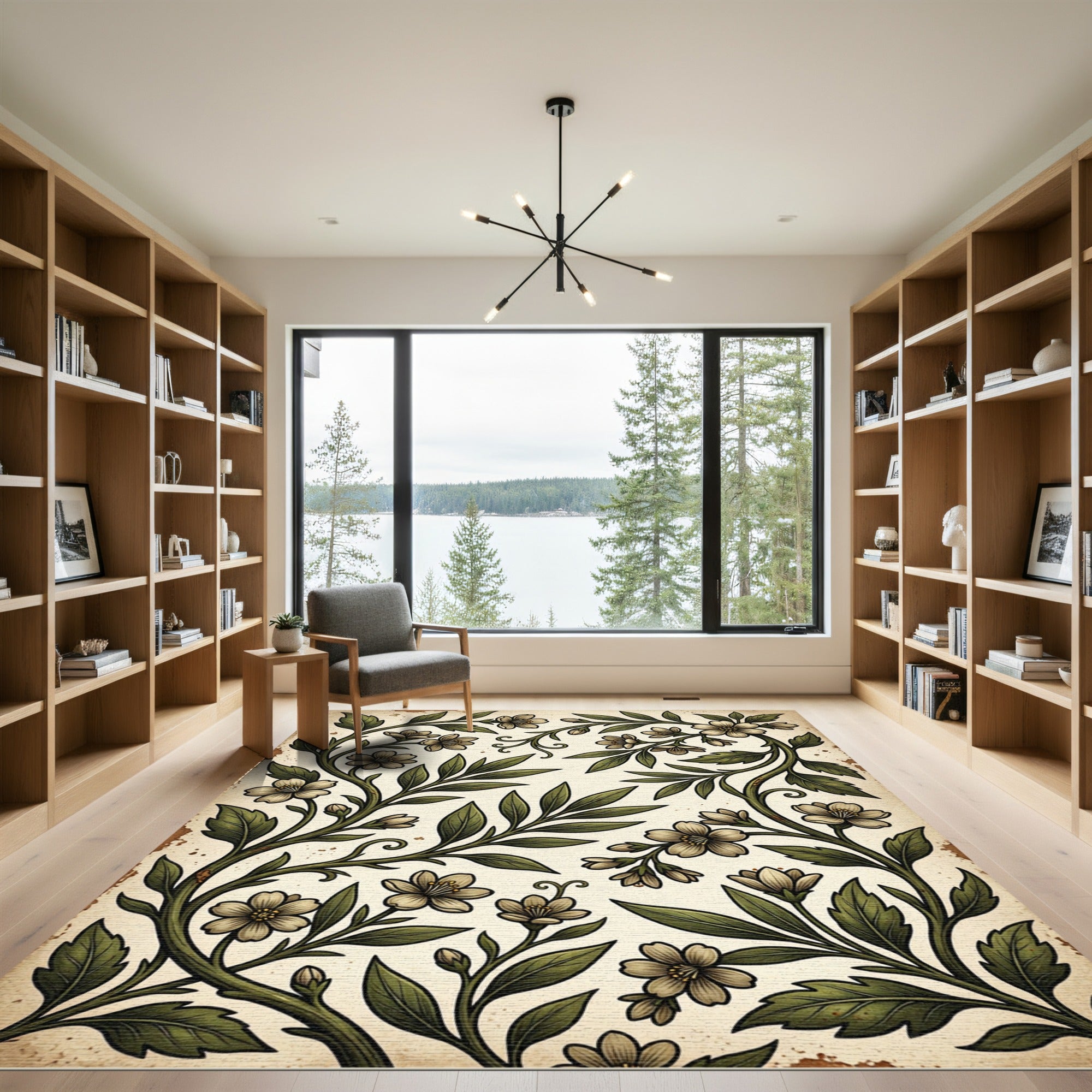 Vintage Botanical Olive Sage Floral Vine Rug