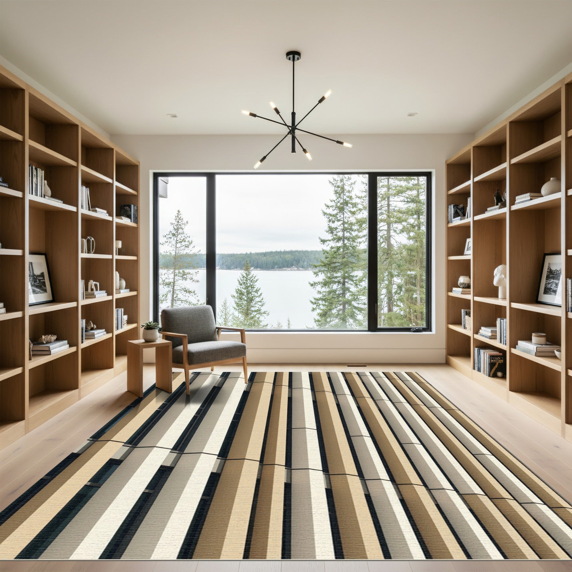 Modern Beige Vertical Plank Rug