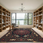 Midnight Crimson Gold Floral Lotus Rug