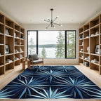 Deep Blue Starburst Geometric Relief Rug