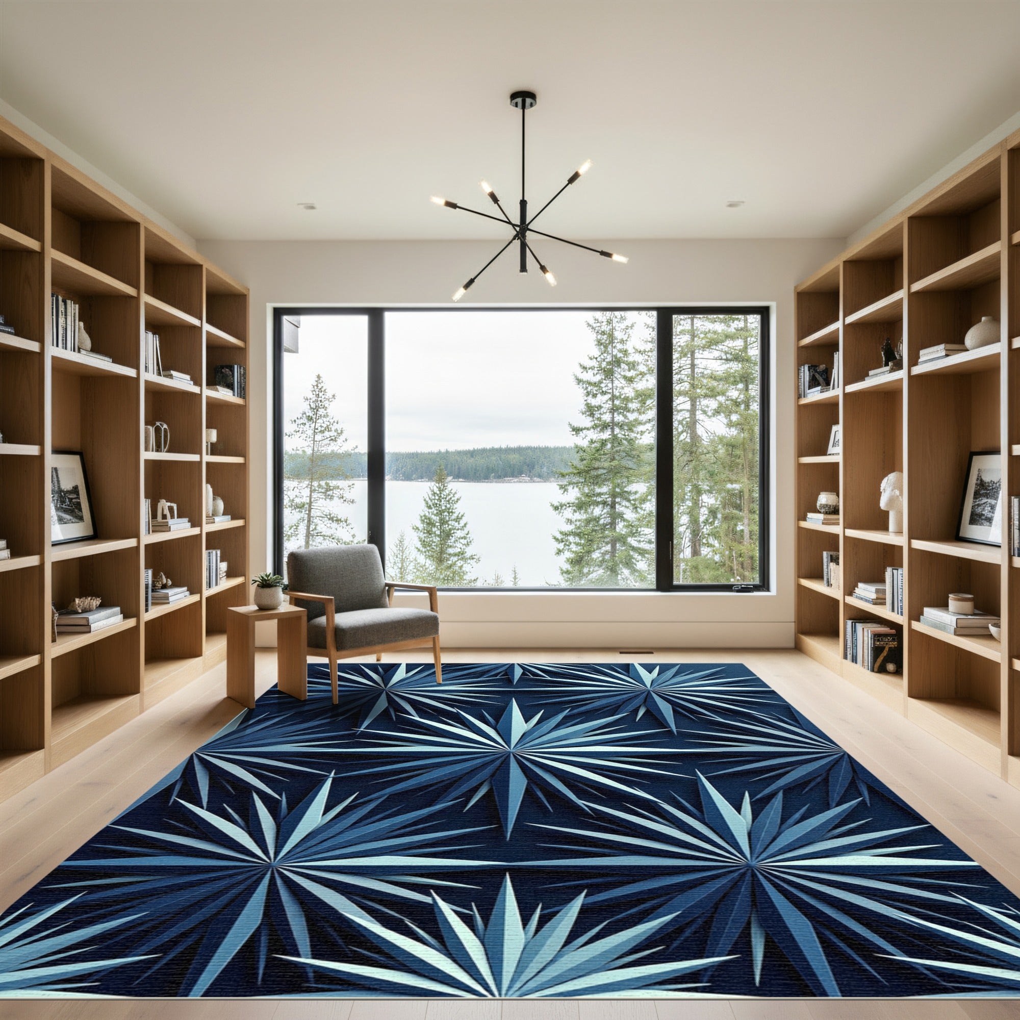 Deep Blue Starburst Geometric Relief Rug