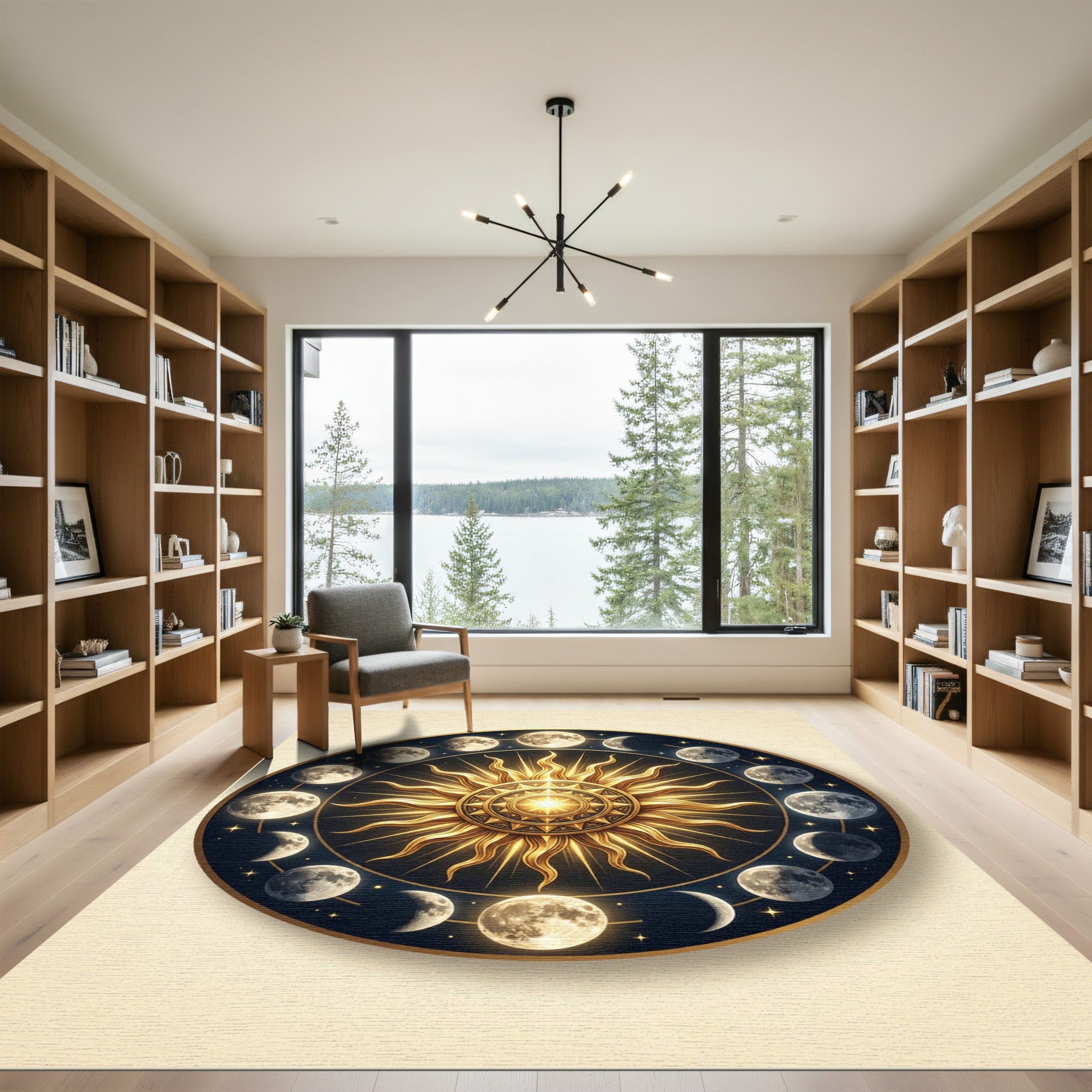 Celestial Gold Sun and Moon Phase Rug