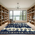 Indigo And Cream Ethnic Geometric Tie Dye Rug