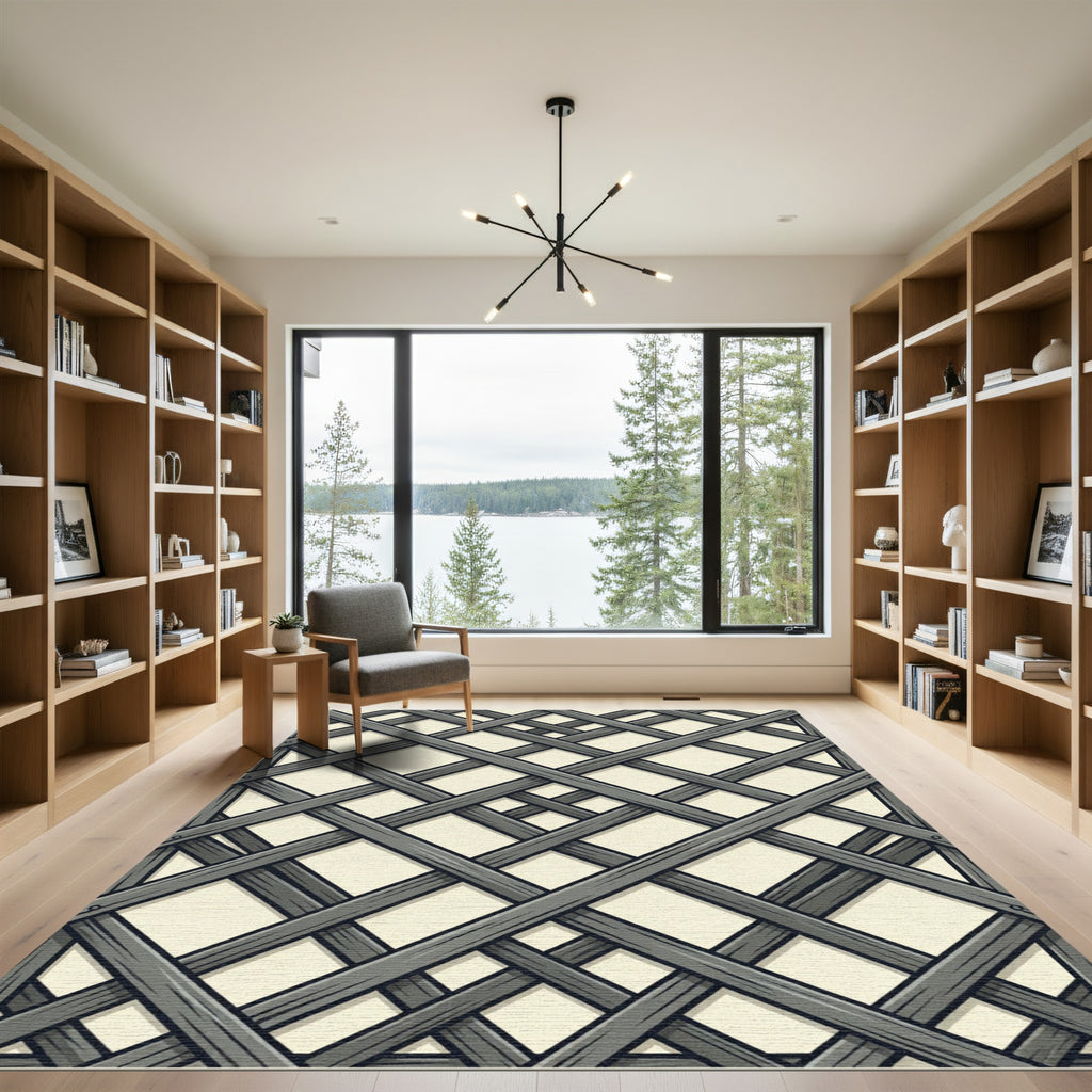 Rustic Gray Wood Lattice Diagonal Rug