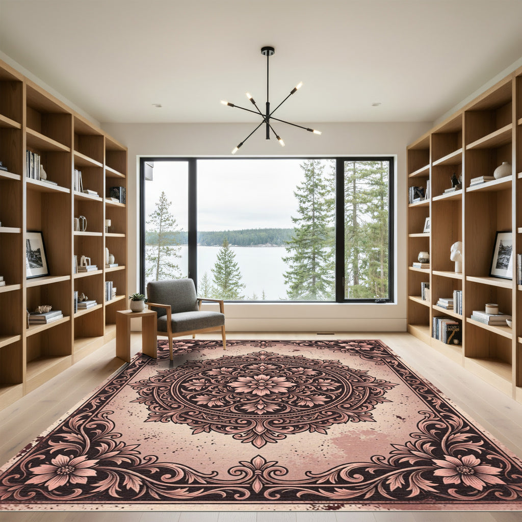 Vintage Rose Floral Medallion Frame Rug