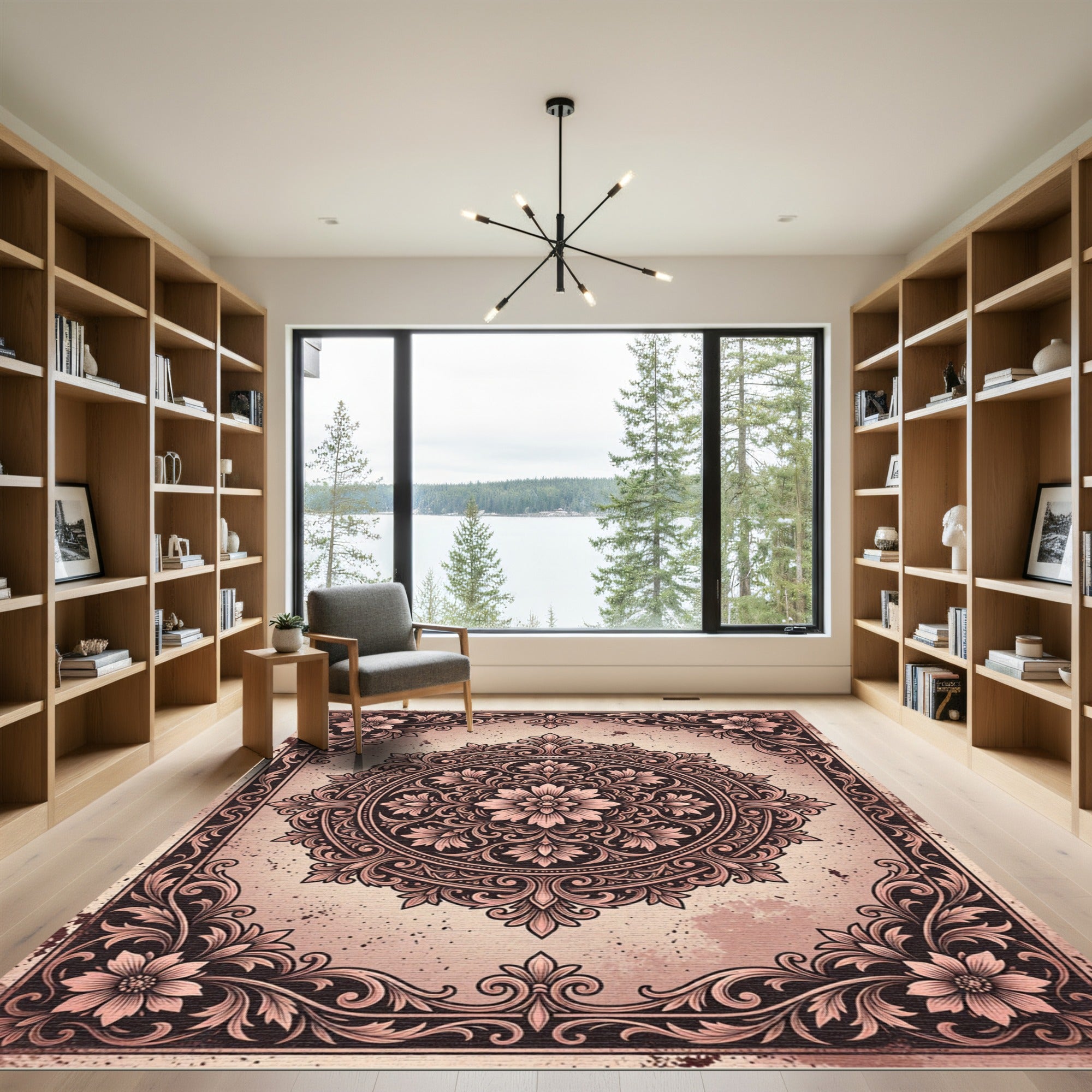 Vintage Rose Floral Medallion Frame Rug