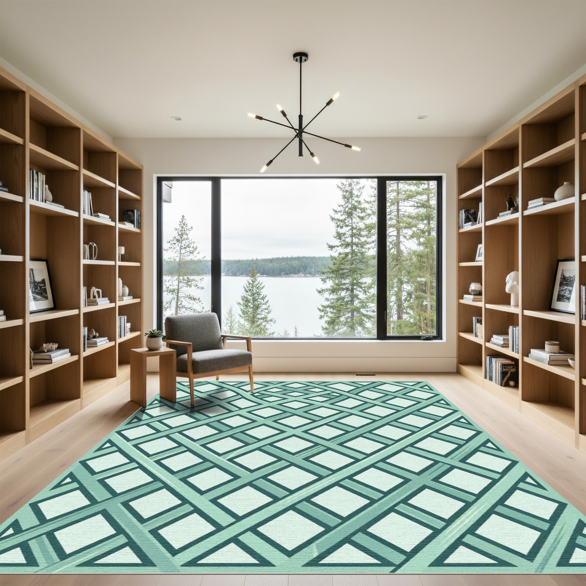 Sage Green Interlocking Lattice Grid Rug