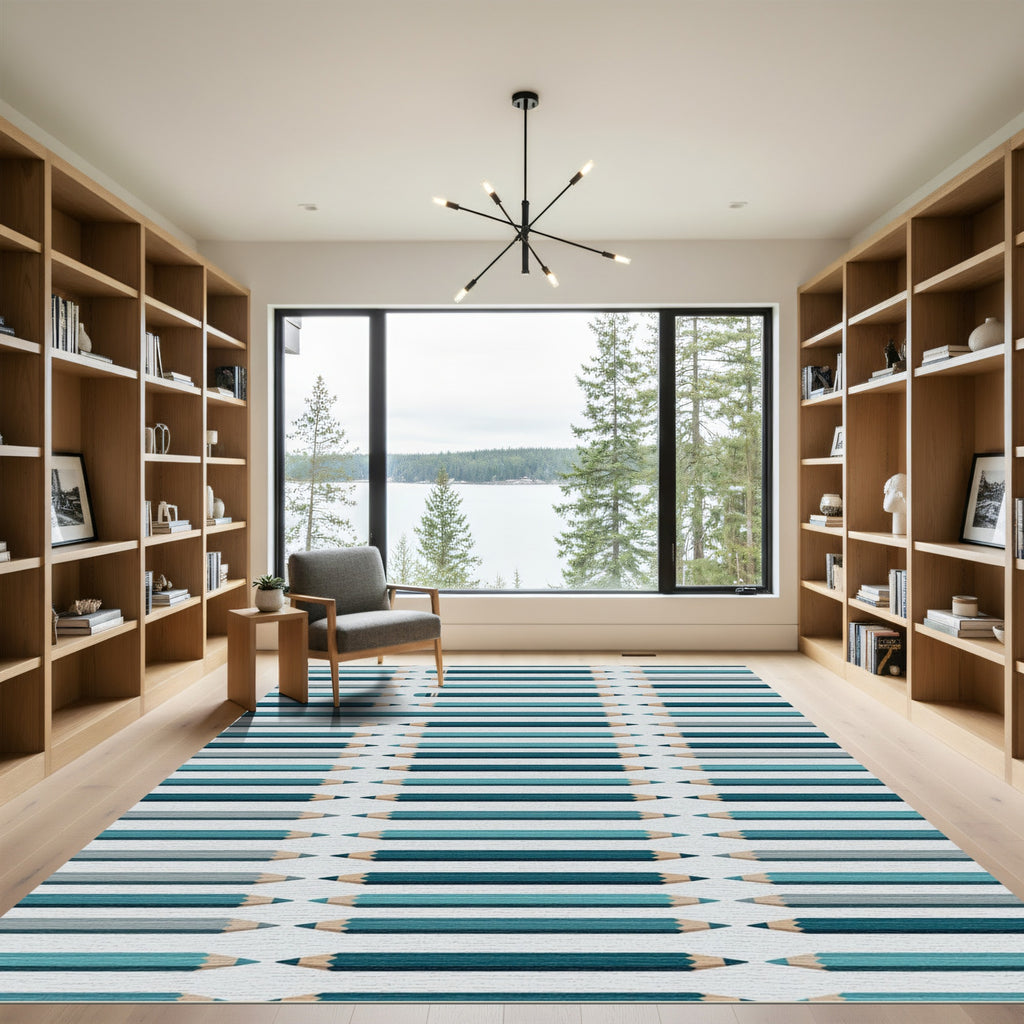 Teal Blue Pencils Repeating Row Rug