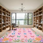 Alphabet Flowers Butterfly Whimsical Collage Rug