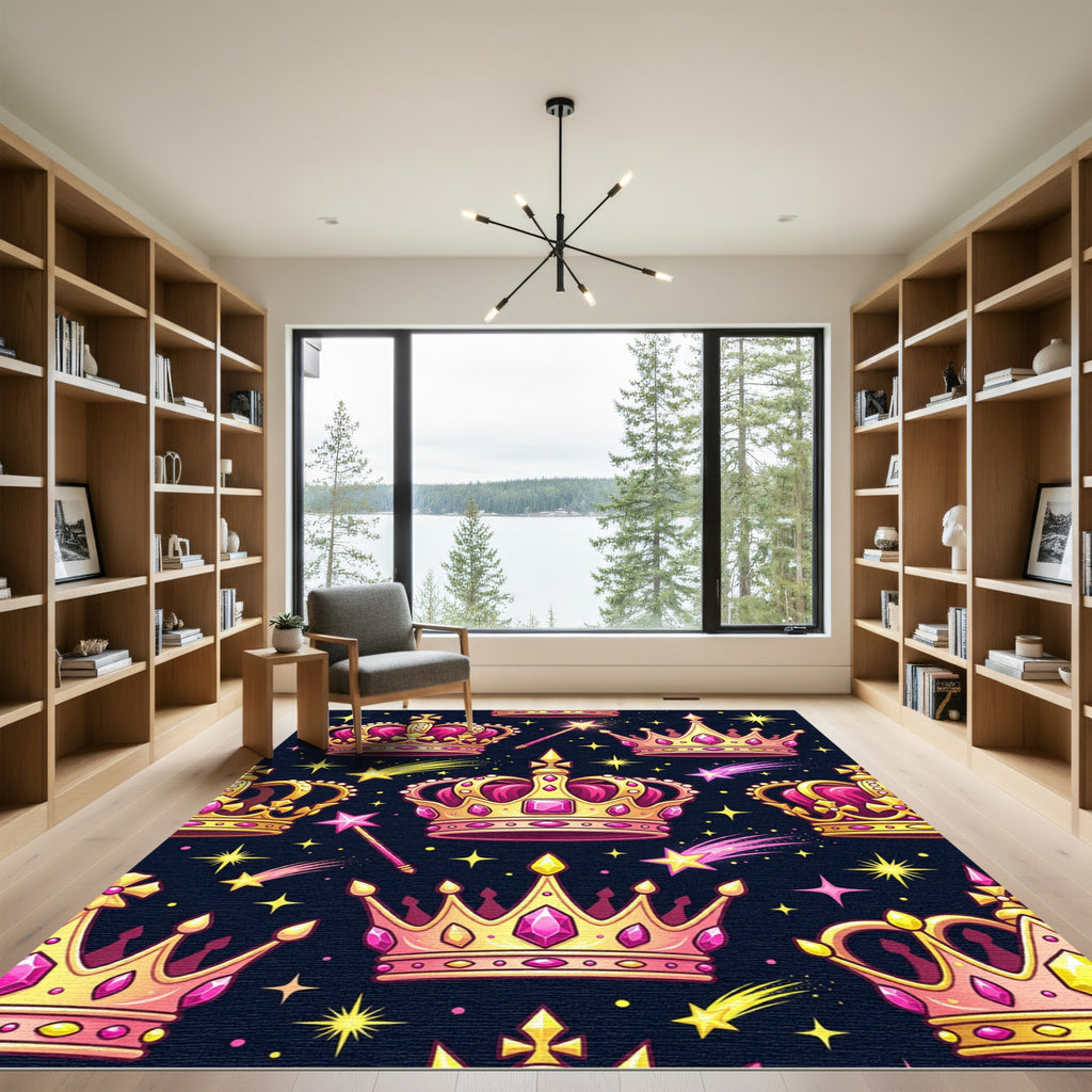 Pink Gold Crowned Stars Twinkle Rug