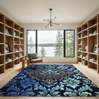 Ornate Blue Golden Acanthus Medallion Rug