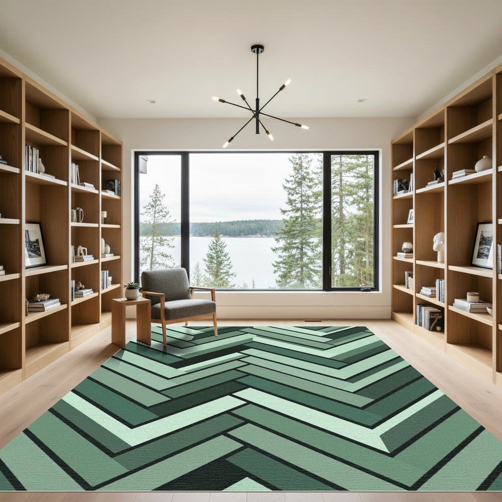 Emerald Green Herringbone Geometric Rug
