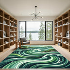 Abstract Emerald Ocean Wave Swirl Rug