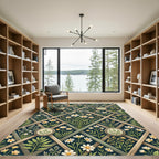 Dark Botanical Chamomile Trellis Lattice Rug