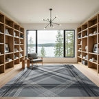 Modern Gray Plaid Overlapping Lines Rug