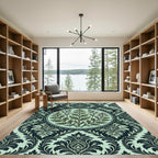 Sage Botanical Damask Mint Medallion Rug