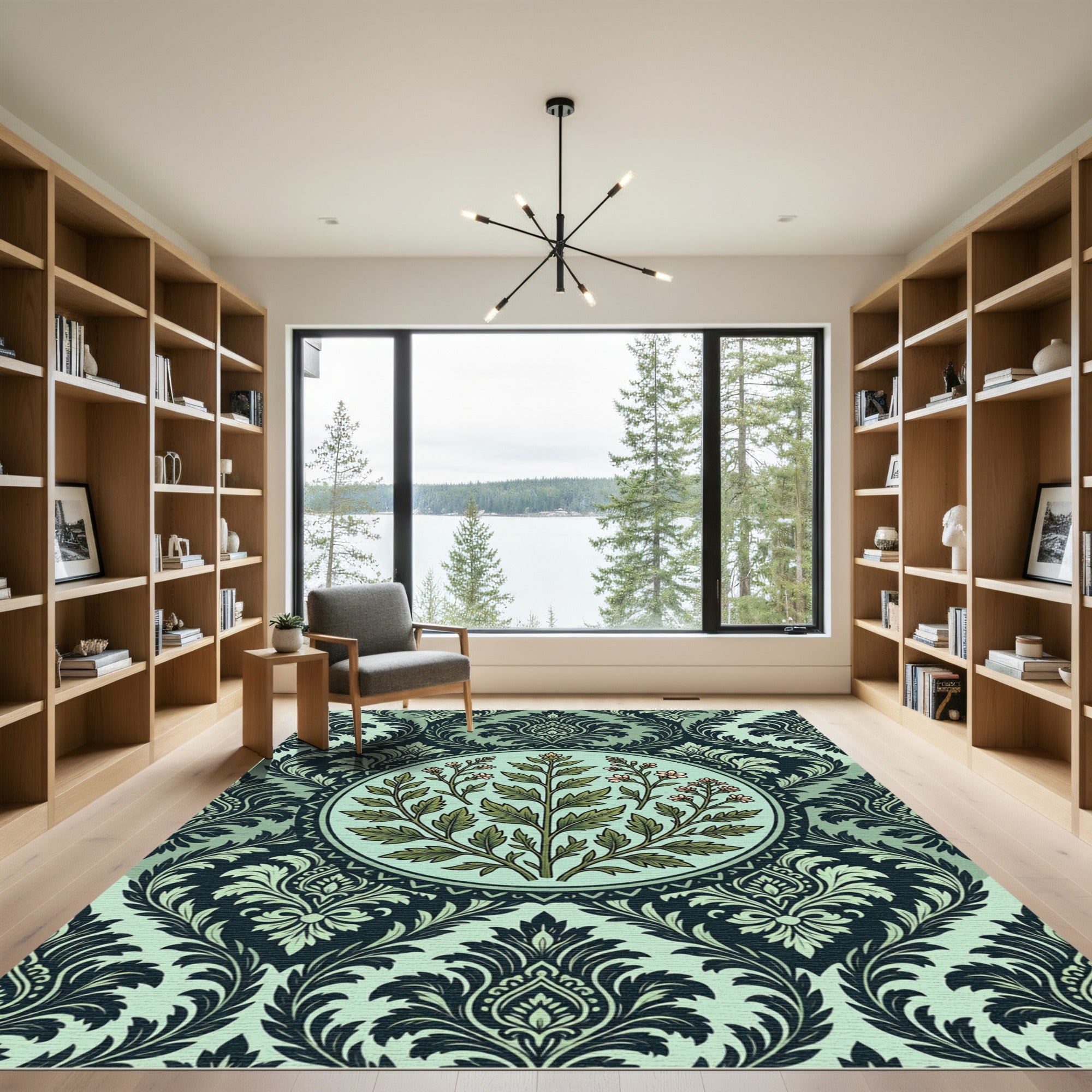 Sage Botanical Damask Mint Medallion Rug