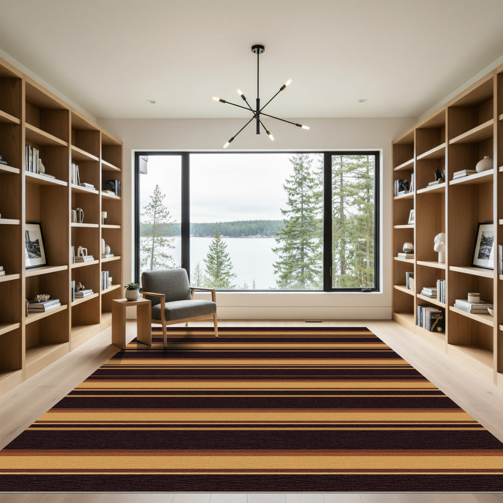 Earthy Brown Gold Horizontal Layered Stripes Rug