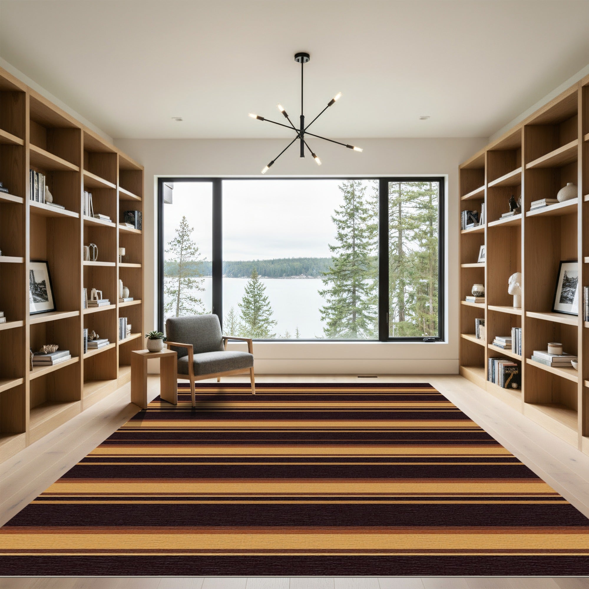 Earthy Brown Gold Horizontal Layered Stripes Rug