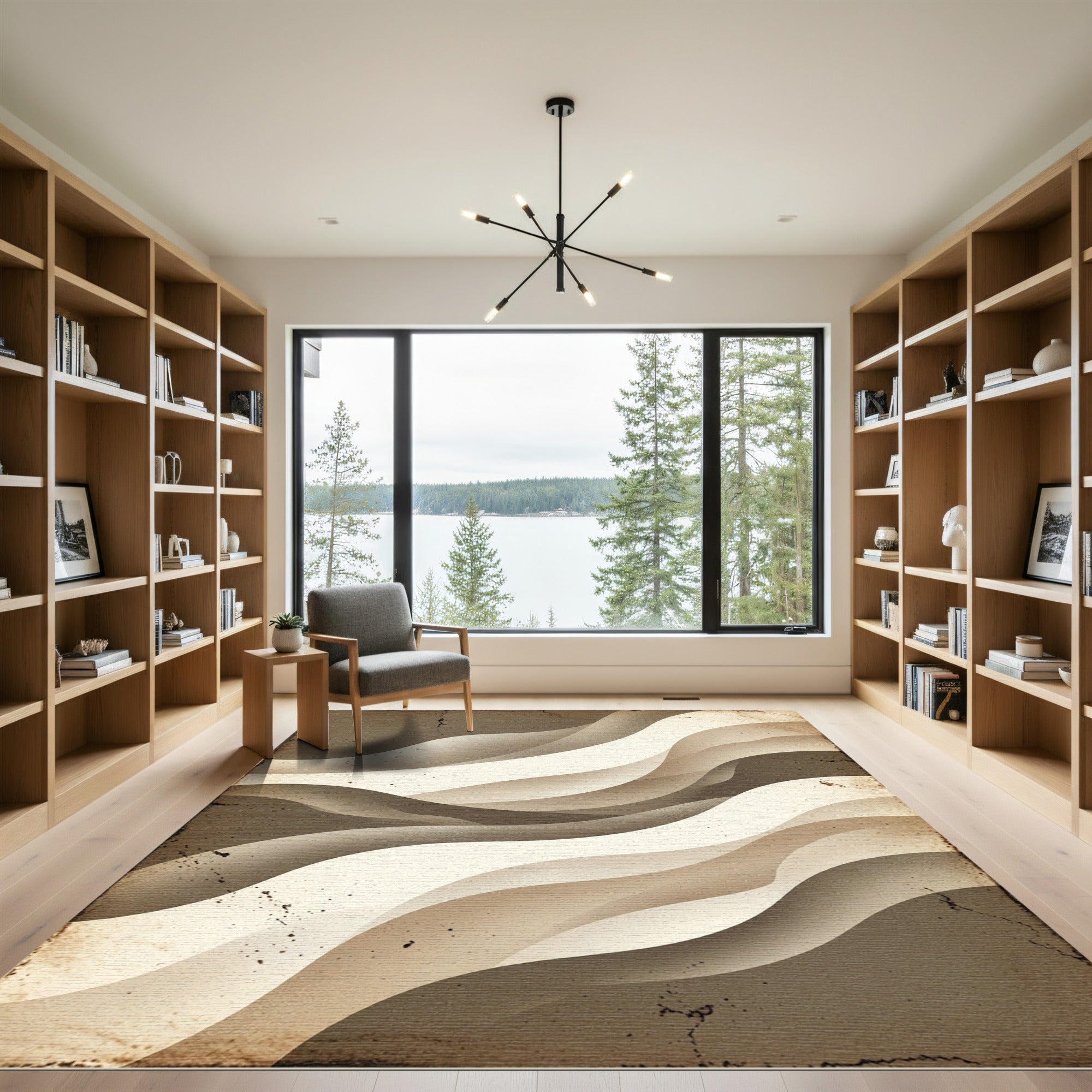 Vintage Beige Abstract Flowing Wave Rug