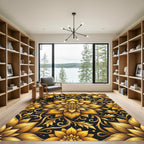 Opulent Gold Floral Damask Filigree Rug