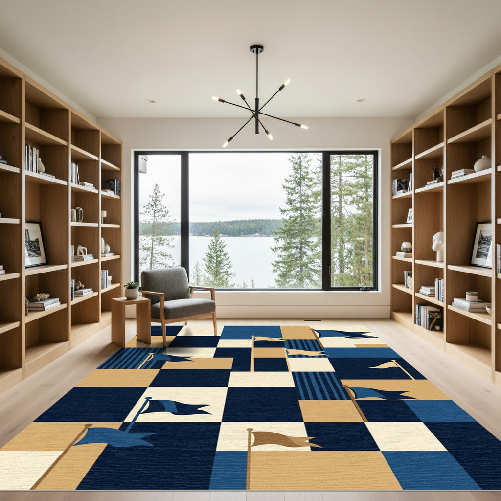 Modern Navy and Gold Geometric Flag Area Rug