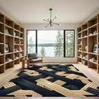 Monochrome Black and Beige Interwoven Grid Rug