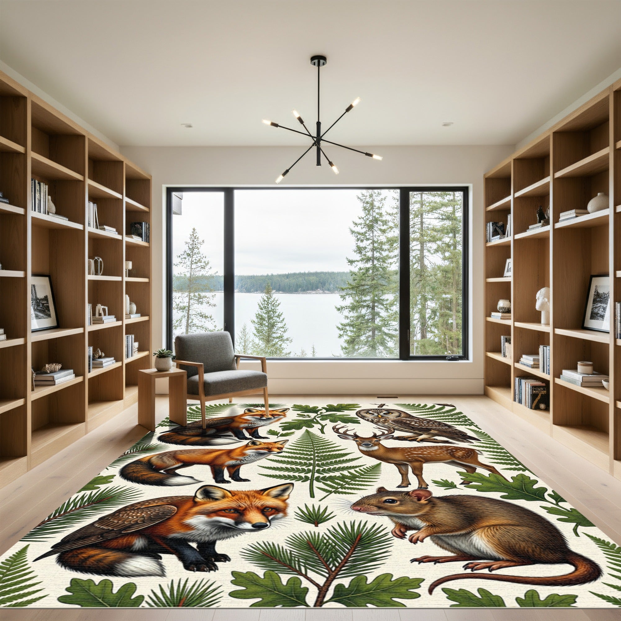 Enchanted Woodland Animal Forest Fern Rug
