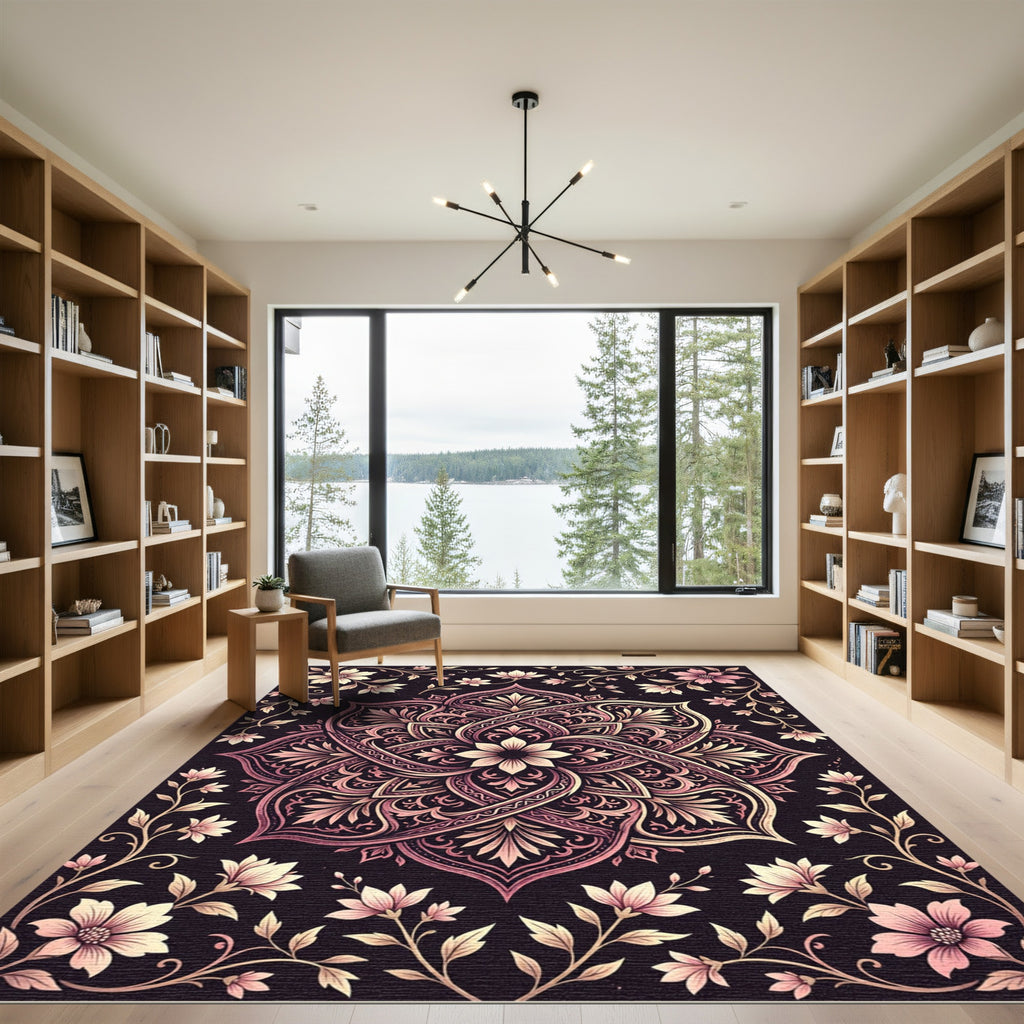 Ornate Rose Gold Floral Mandala Rug