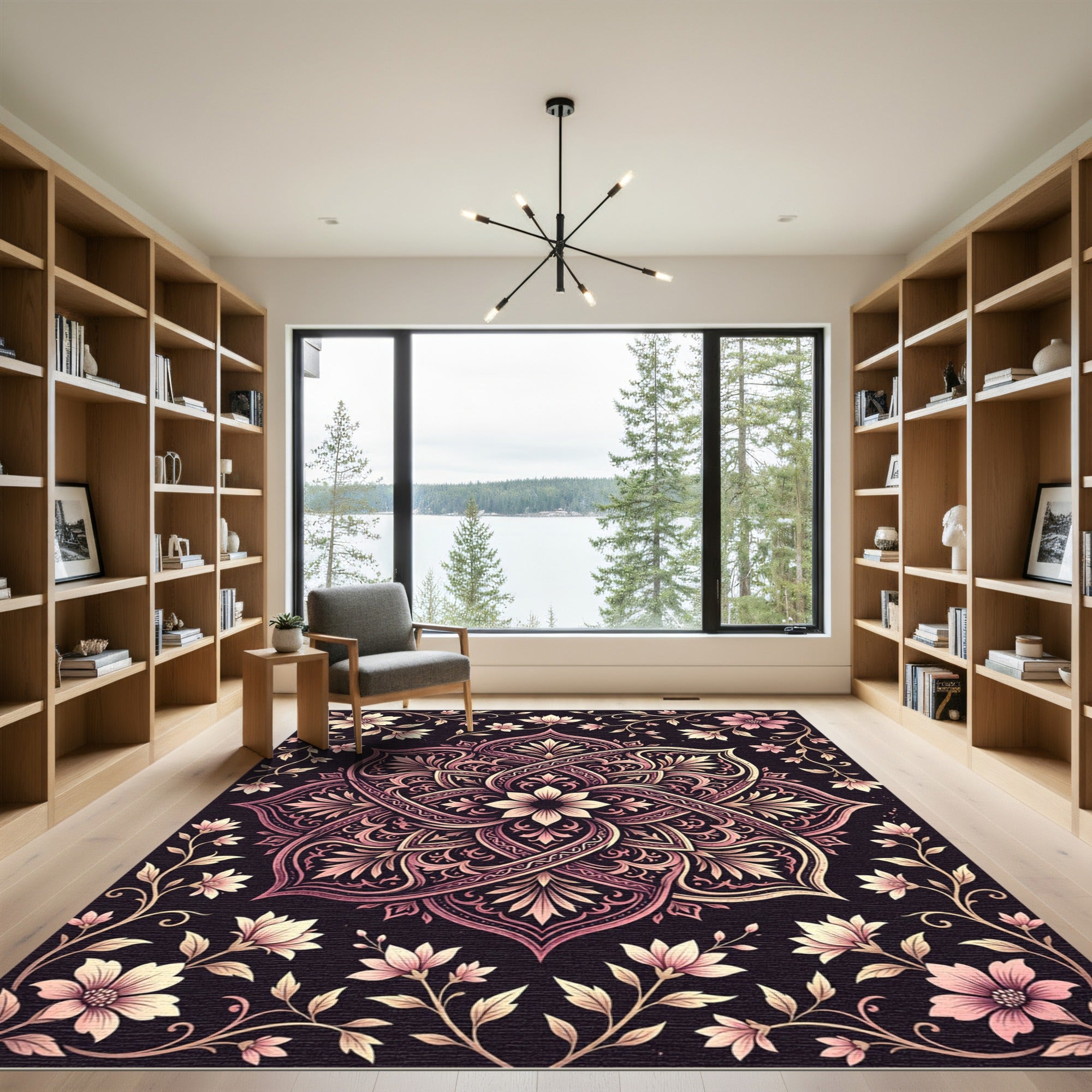 Ornate Rose Gold Floral Mandala Rug