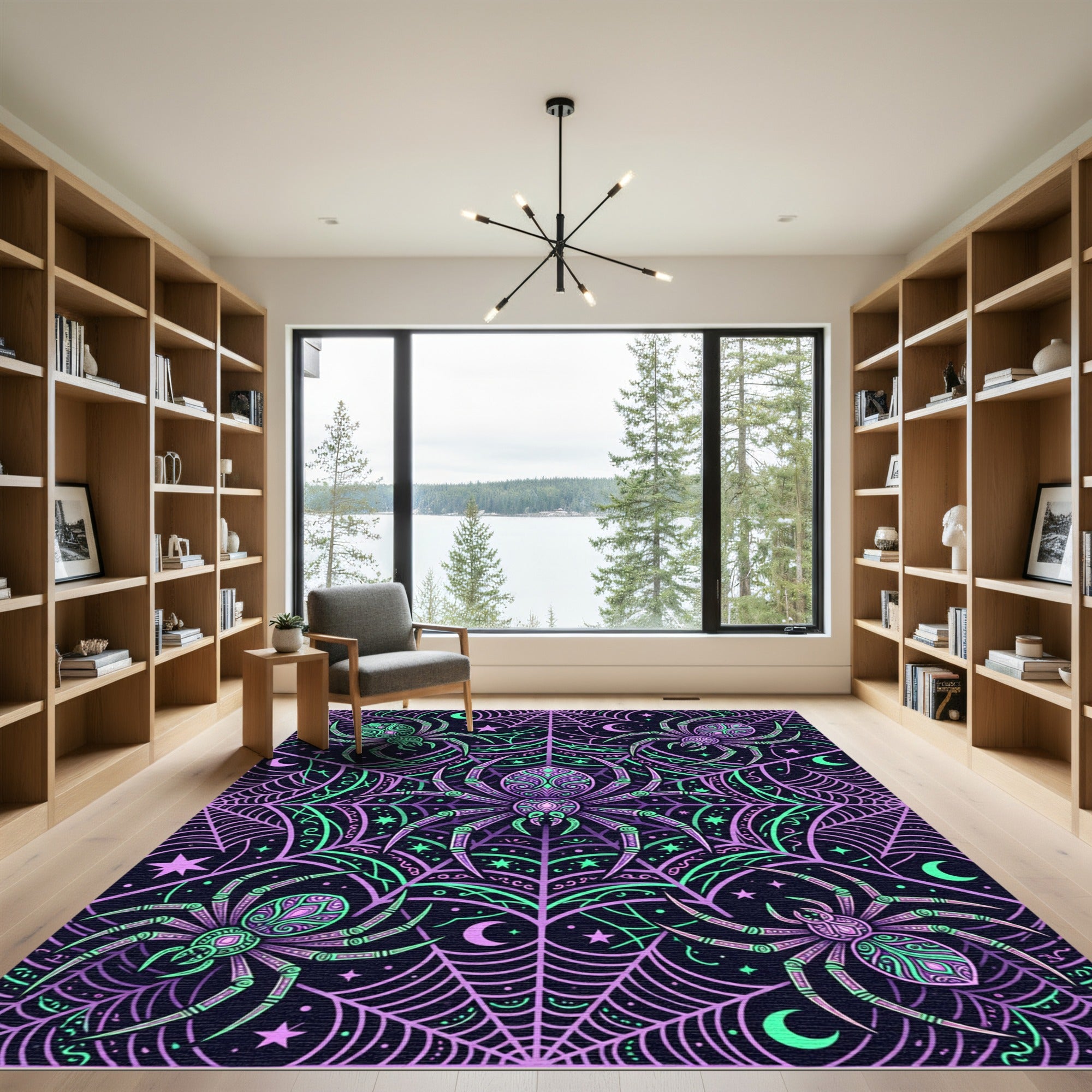 Neon Gothic Spider Web Celestial Rug