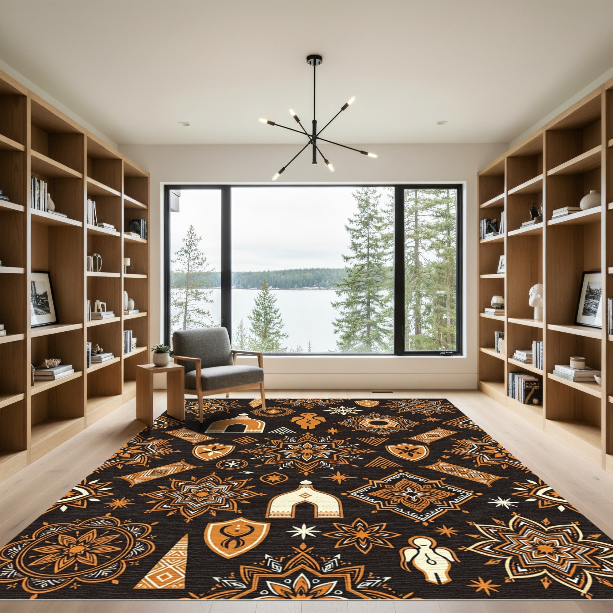 Earthy Amber Folk Celestial Geometric Rug