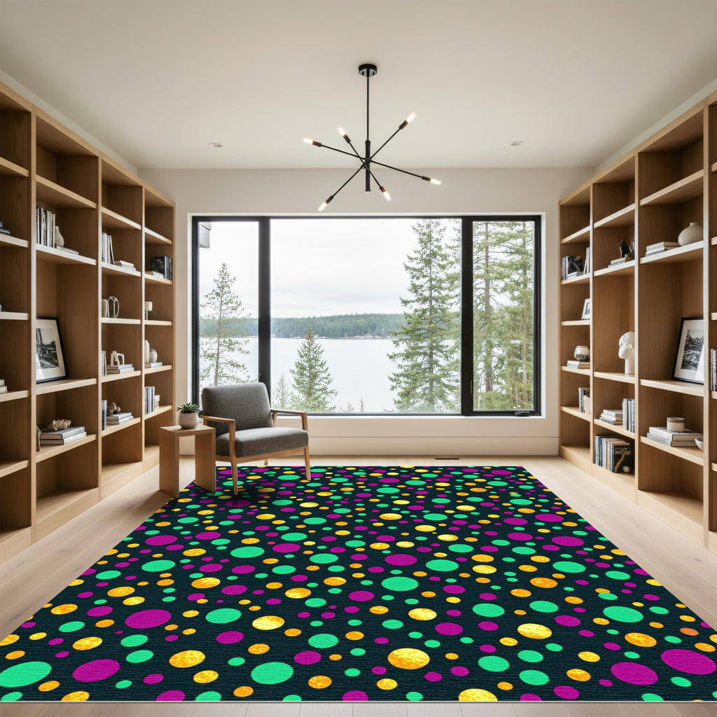 Vibrant Golden Teal and Purple Polka Dot Rug