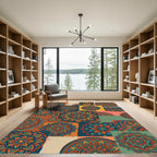 Vibrant Teal Orange Paisley Medallion Array Rug