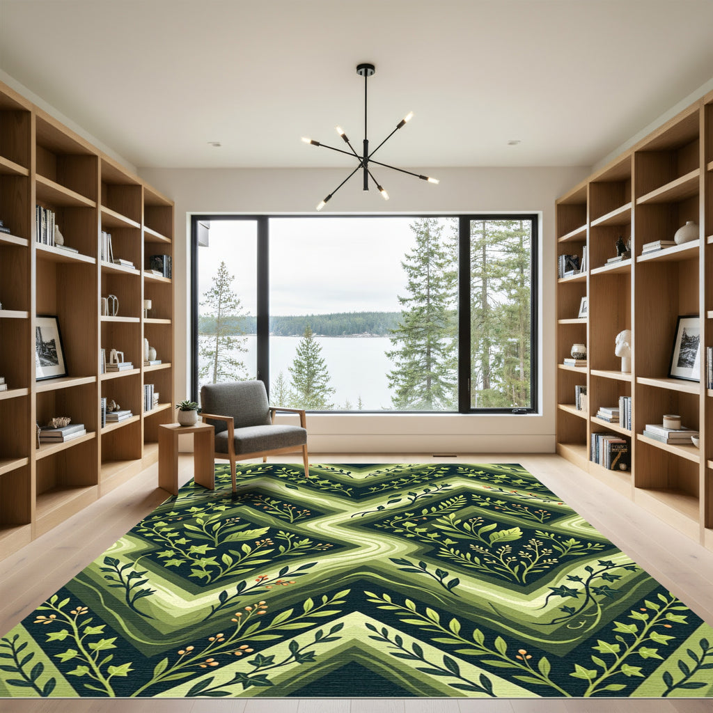 Botanical Emerald Ivy Chevron Rug