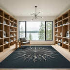 Ornate Silver Celestial Sun Burst Rug