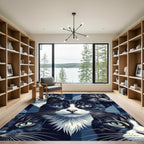 Blue Tonal Feline Portrait Geometric Area Rug