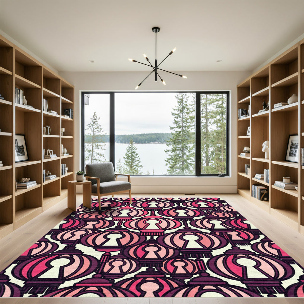 Crimson Pink Lanterns Overlay Rug