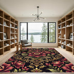 Rich Burgundy Floral Gold Damask Rug