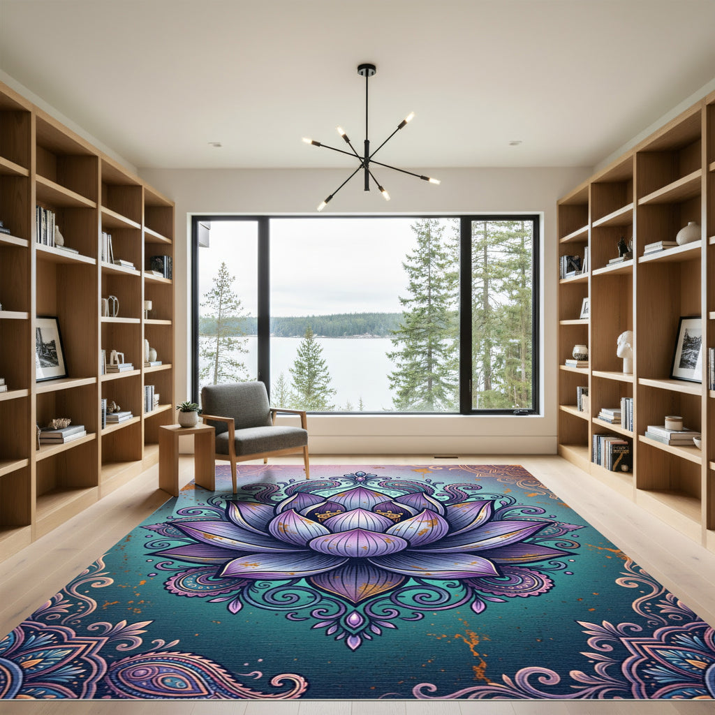 Ethereal Violet Lotus Mandala Art Rug