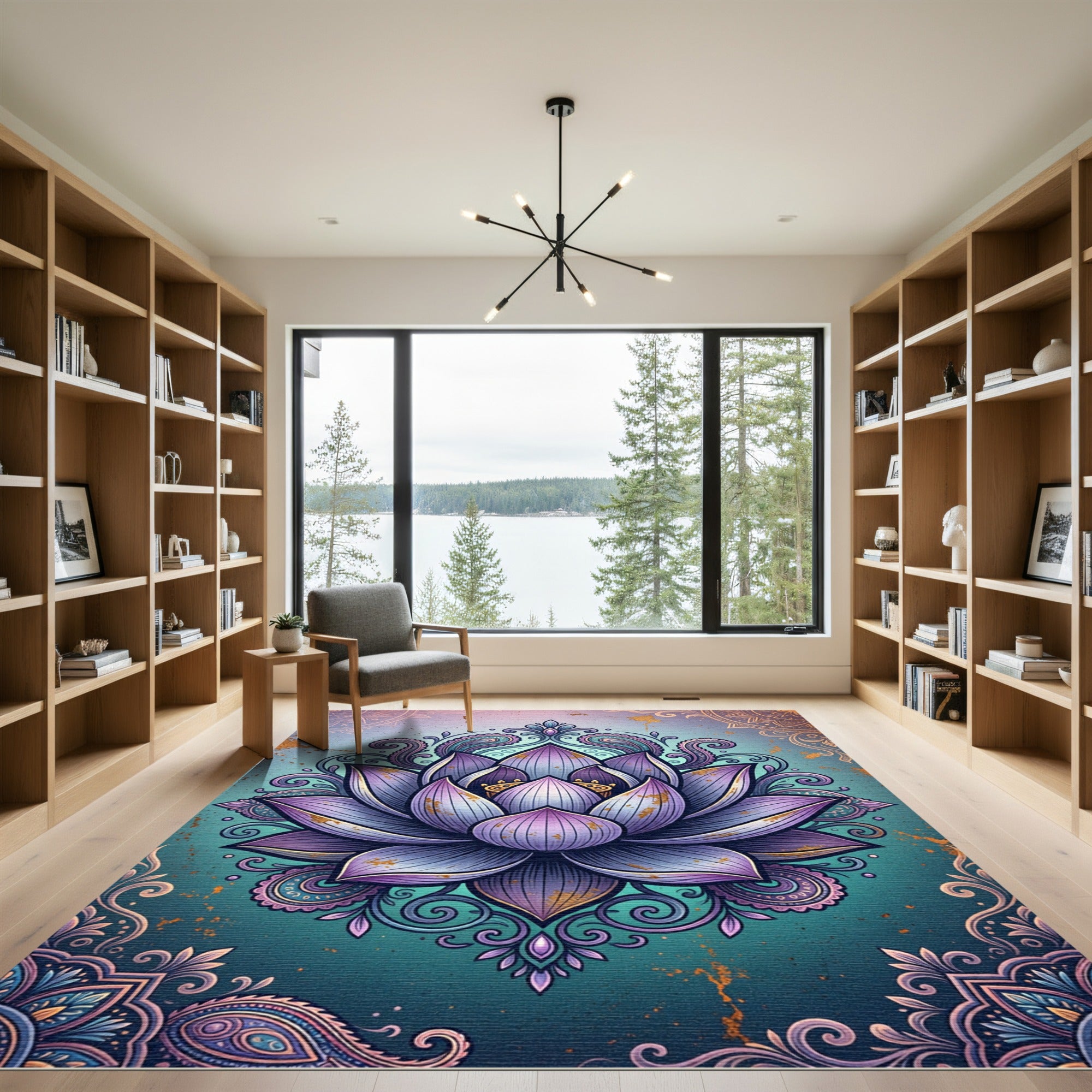 Ethereal Violet Lotus Mandala Art Rug