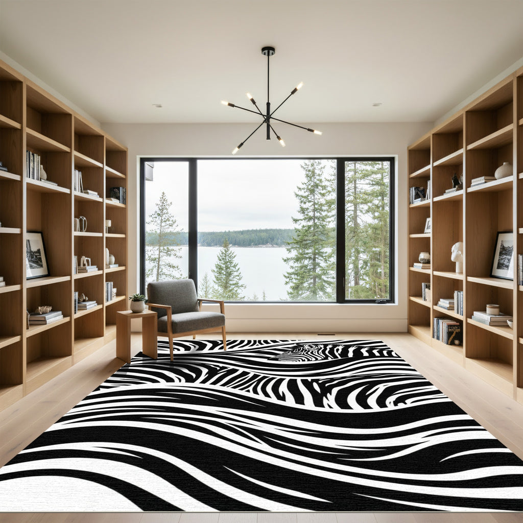 Monochromatic Zebra Swirl Landscape Rug