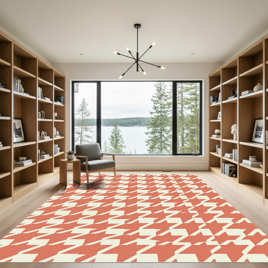 Coral Houndstooth Overlay Rug