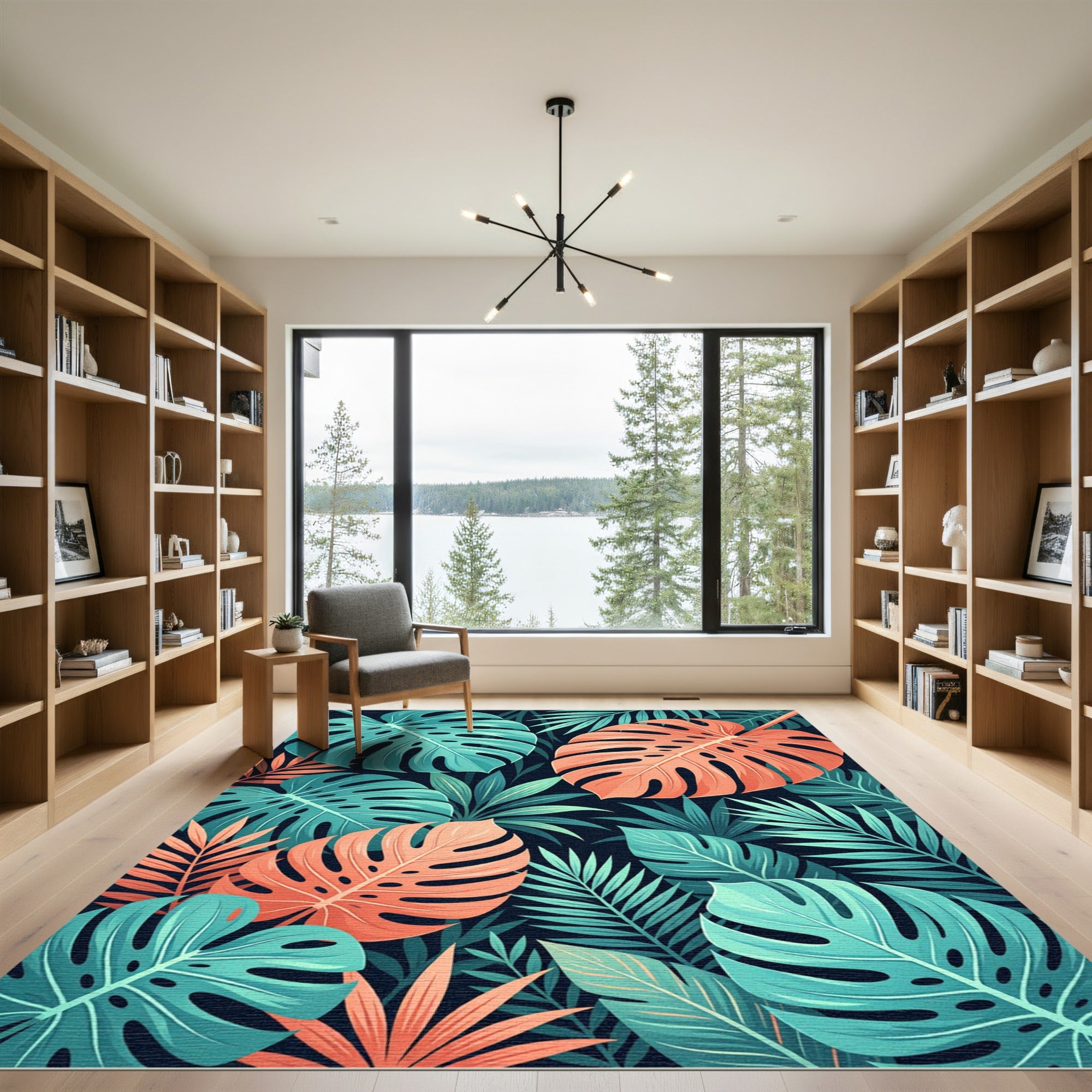 Vibrant Tropical Monstera Leaf Botanical Rug