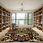 Elegant Gold and Merlot Acanthus Scroll Rug
