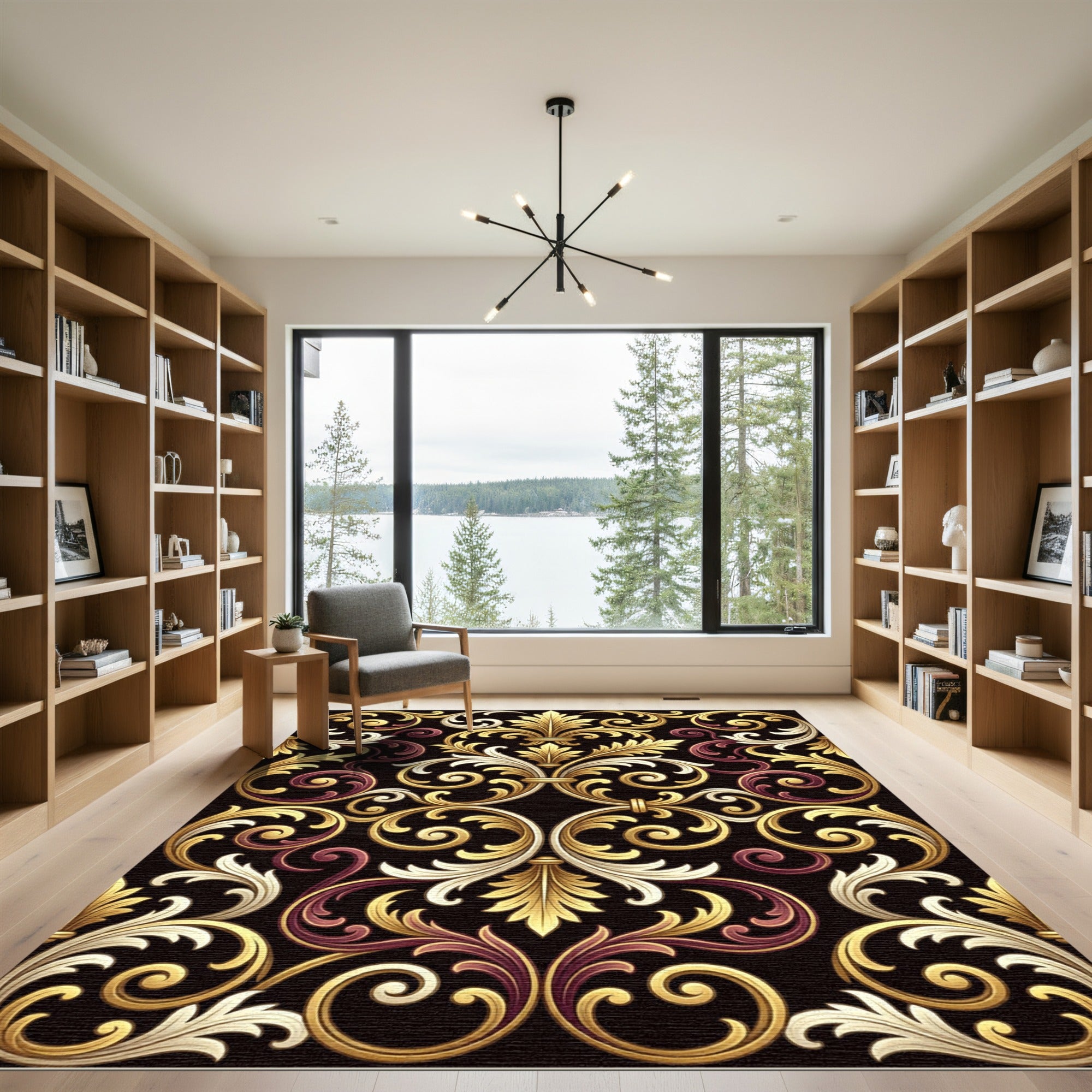 Elegant Gold and Merlot Acanthus Scroll Rug